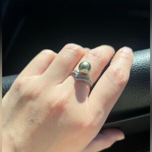 Tahitian pearl silver ring adjustable size